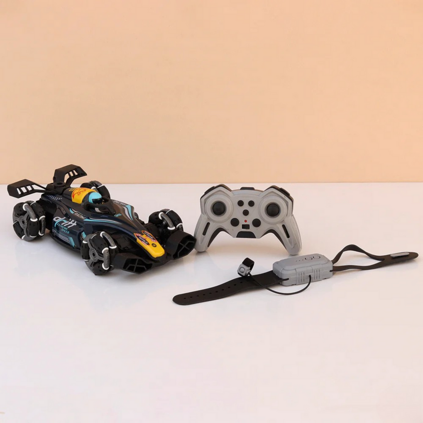 2-in-1 Gesture & Remote Control Drift Racing Car โ 360ยฐ Spins, Lights, Music & Spray Effect for Kids