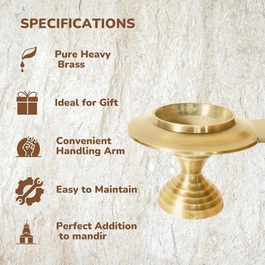 Pooja Aarti Spoon Diya | Pure Brass Oil Lamp with Handle | Traditional Aarti Spoon for Mandir & Daily Pooja