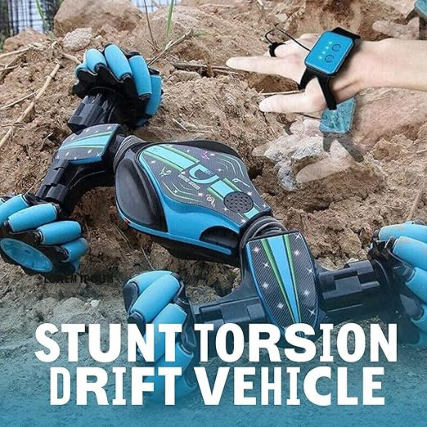 360° Gesture Sensing RC Stunt Car – Dual Remote Control with Watch Sensor, Music & Lights