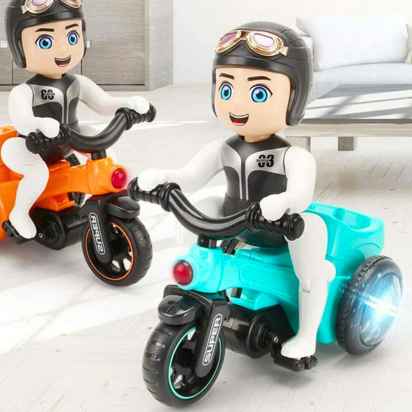 Automatic Stunt Biker Toy with 360Β° Rotation, Lights & Music