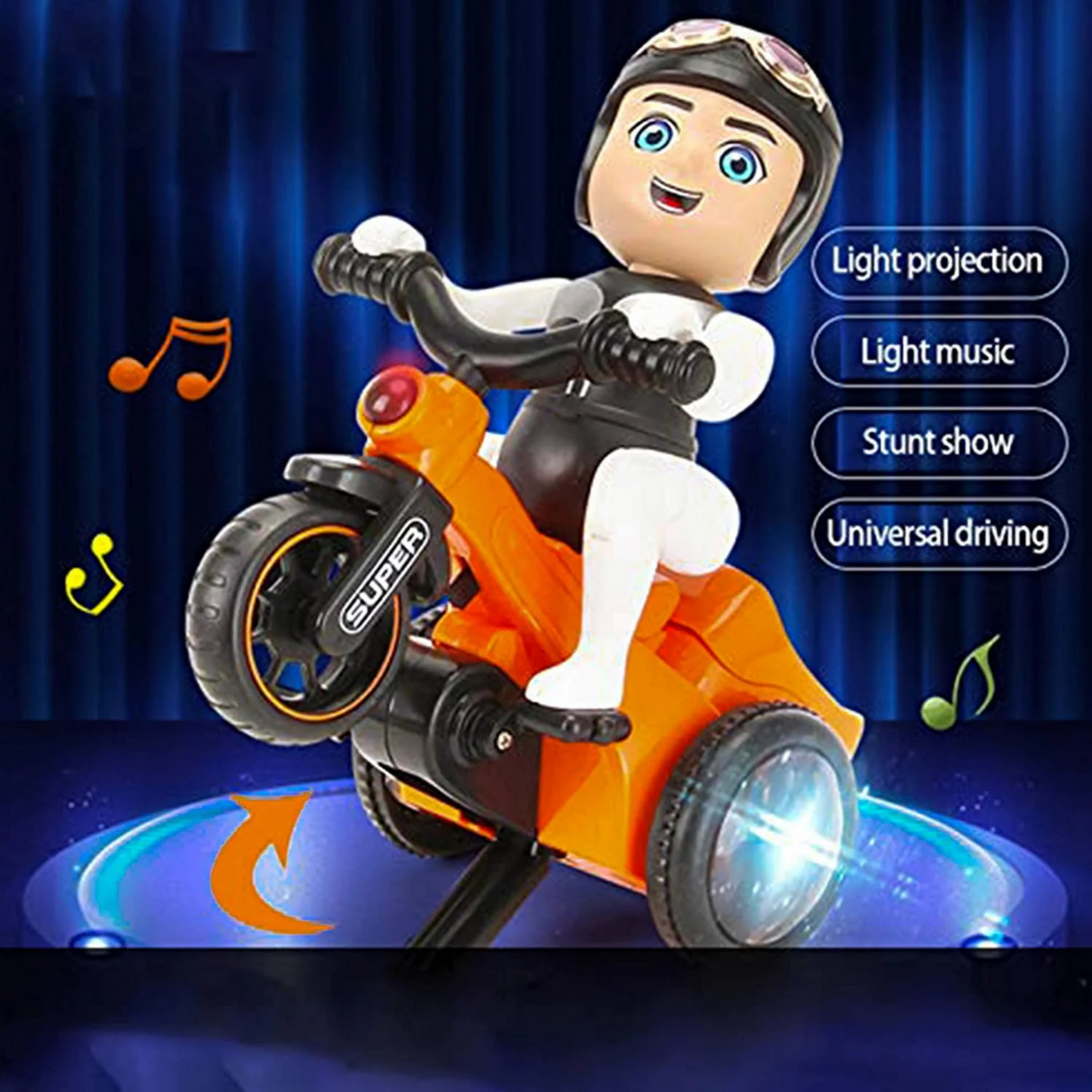 Automatic Stunt Biker Toy with 360Β° Rotation, Lights & Music