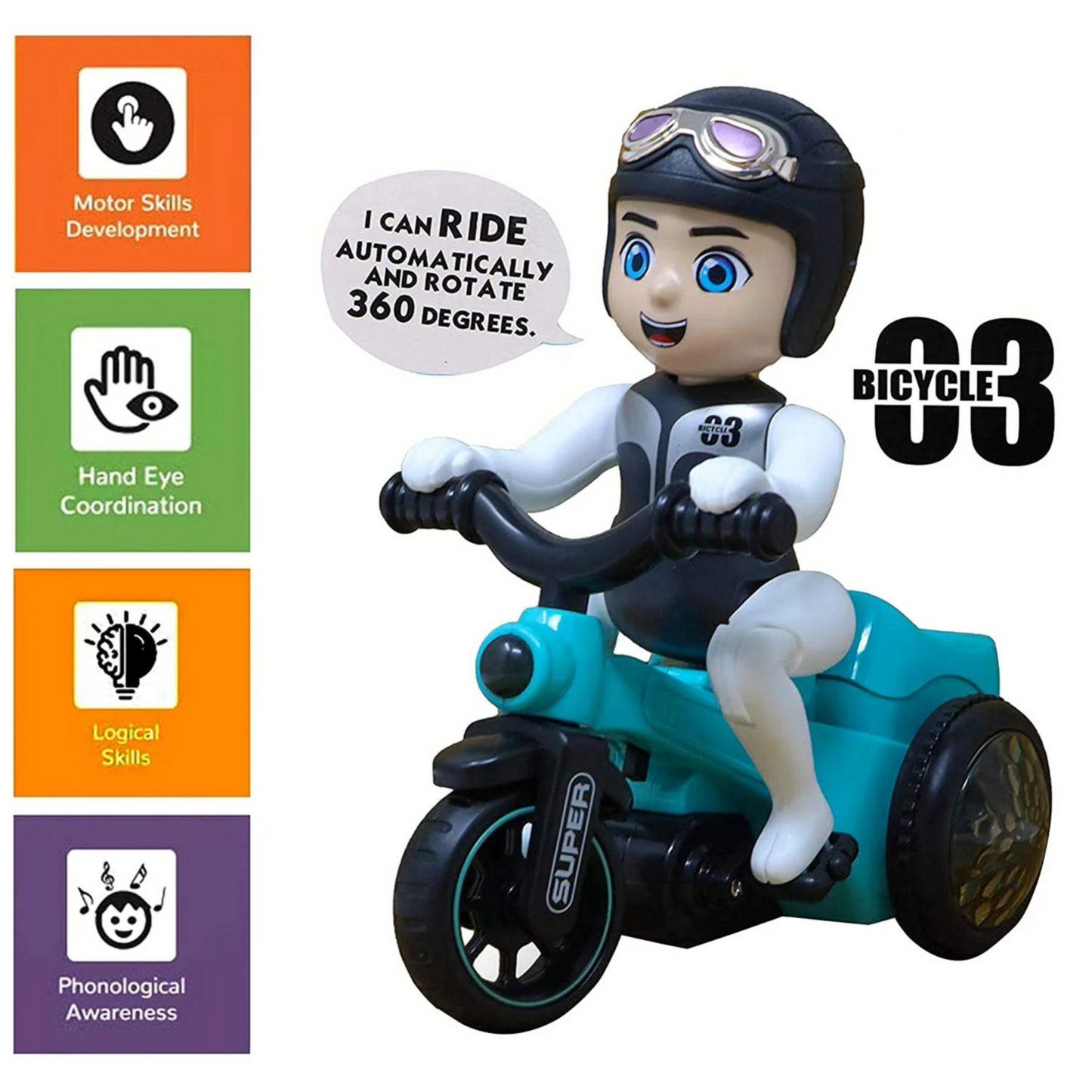 Automatic Stunt Biker Toy with 360Β° Rotation, Lights & Music