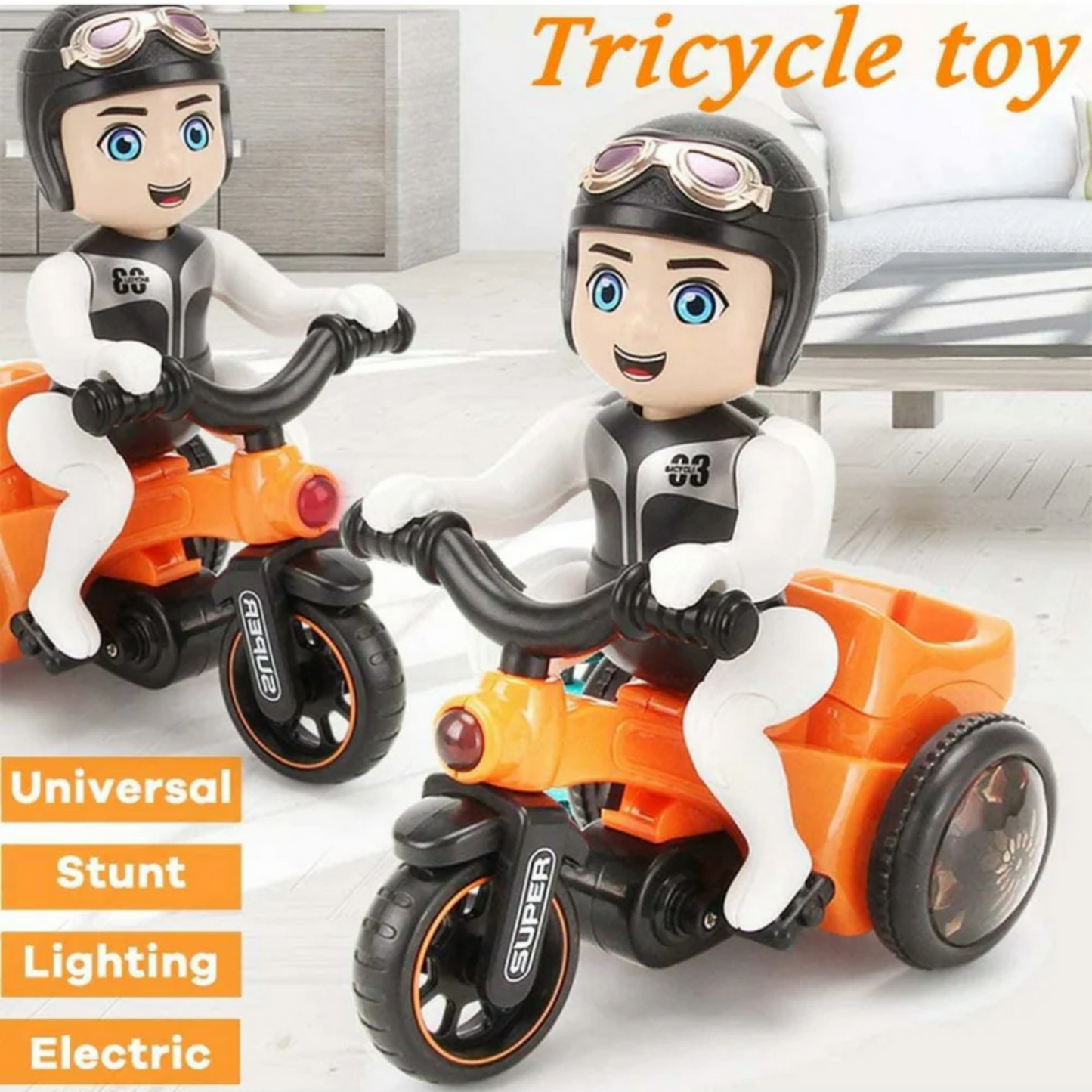 Automatic Stunt Biker Toy with 360Β° Rotation, Lights & Music