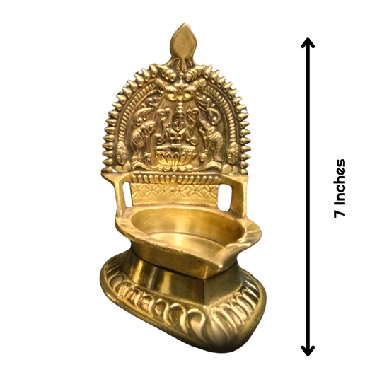 Brass Oil Diya with Goddess Lakshmi Engraving – Traditional Pooja Lamp for Home Mandir
