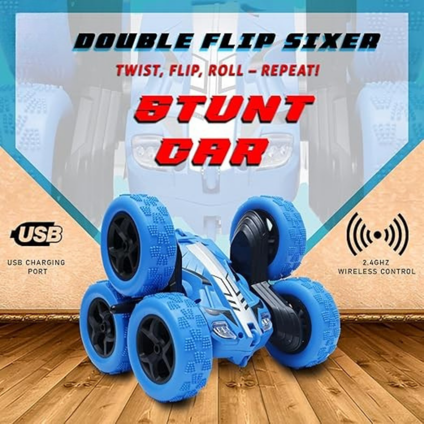 Double Flip Sixer Remote Control Stunt Car – 360° Flipping & Spinning RC Car with Strong Grip Tyres