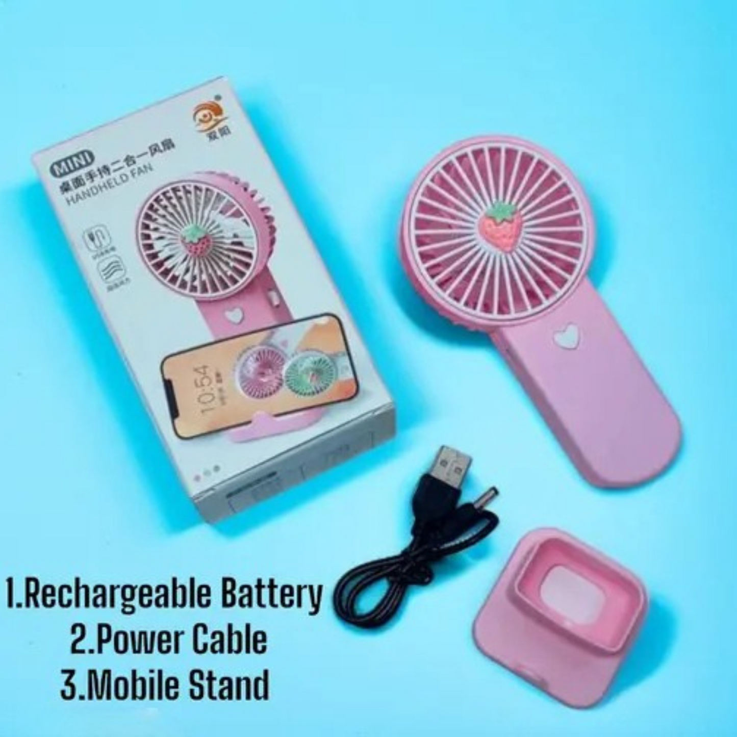 Mini Rechargeable Handheld Fan with Mobile Stand β Cute & Convenient