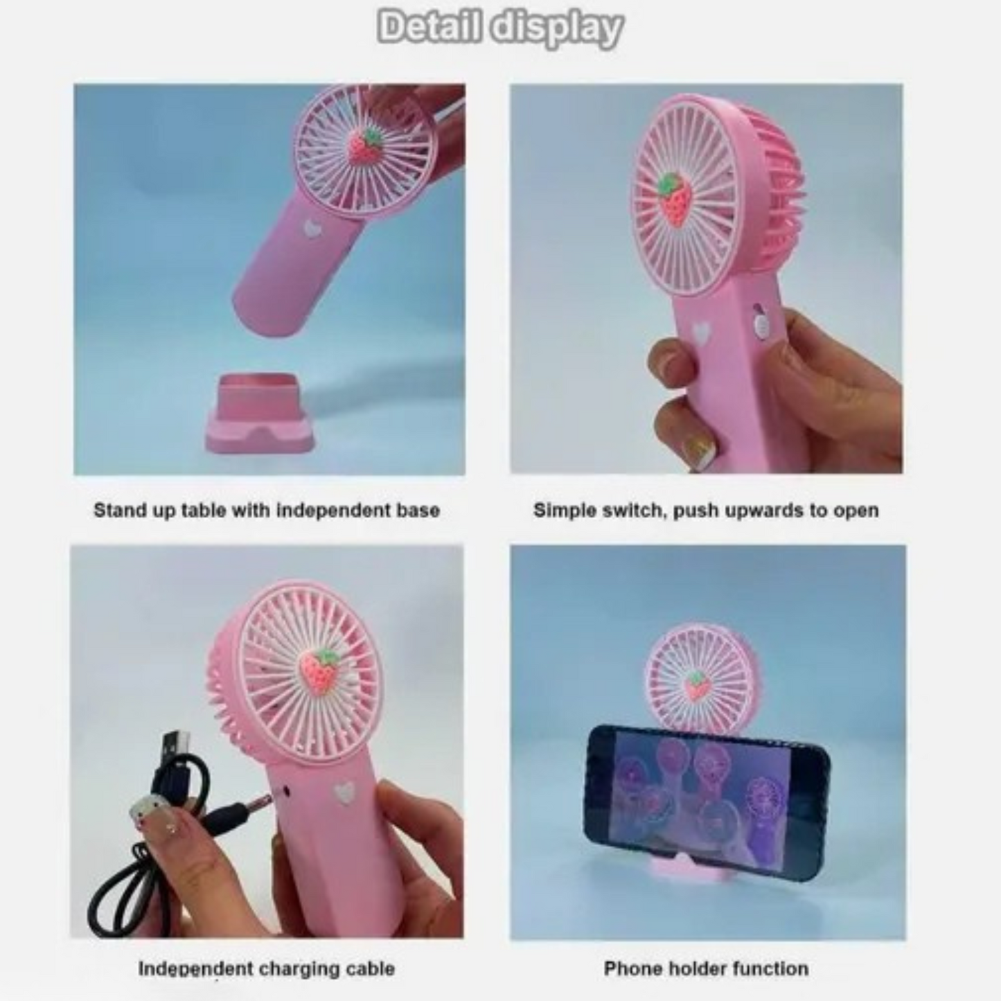 Mini Rechargeable Handheld Fan with Mobile Stand β Cute & Convenient