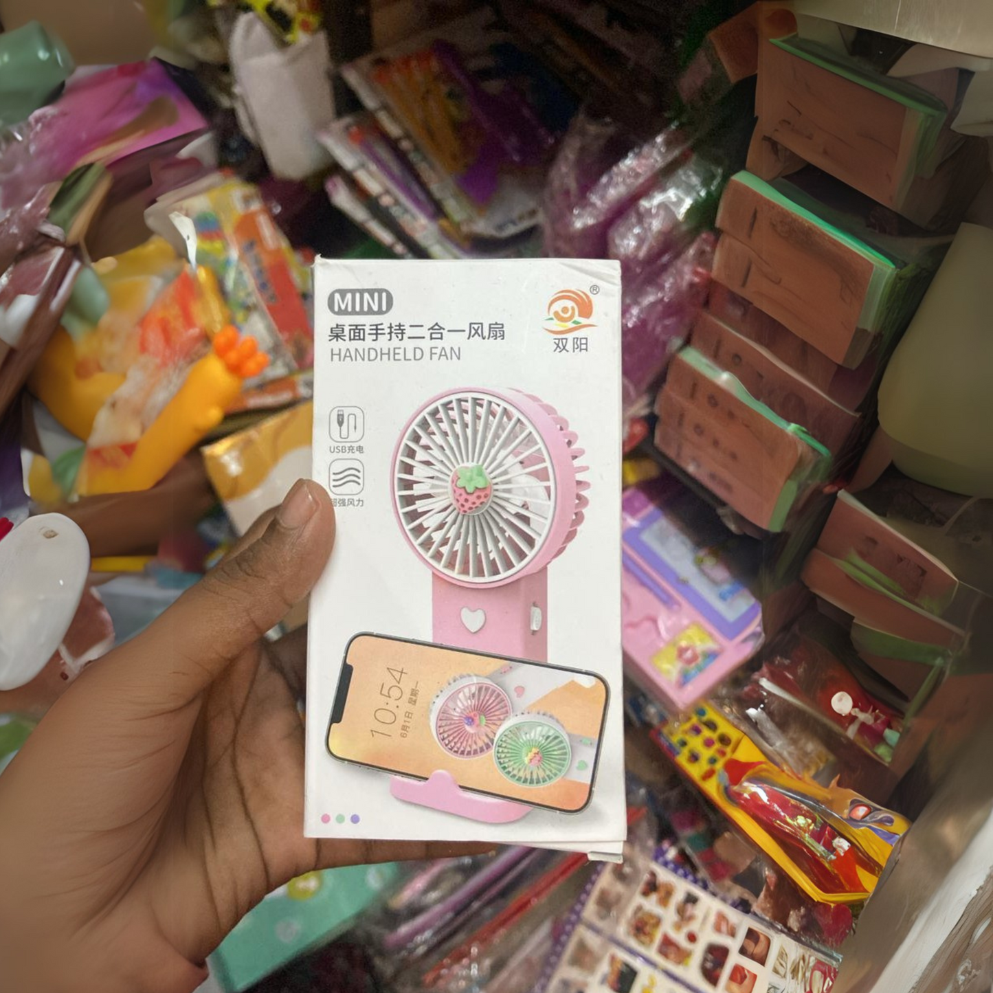 Mini Rechargeable Handheld Fan with Mobile Stand β Cute & Convenient