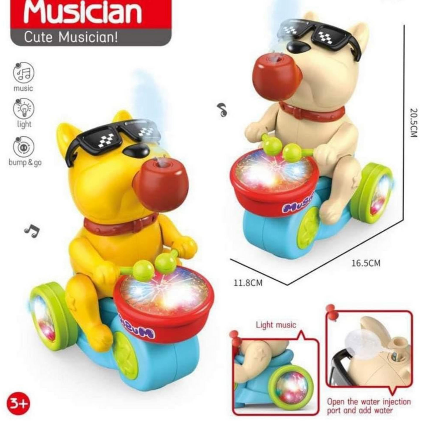 Musical Drummer Dog Toy with Lights & Sounds