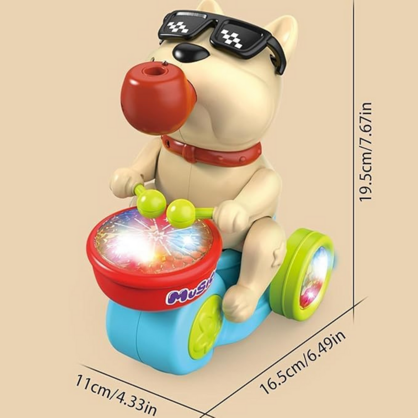 Musical Drummer Dog Toy with Lights & Sounds