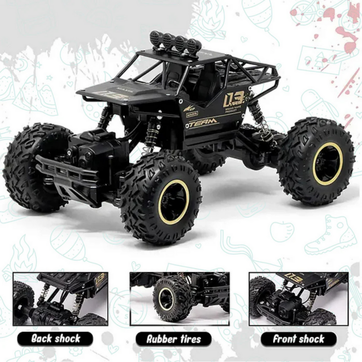 Rechargeable Monster Car with HD Camera, Spray, LED Lights & App Control