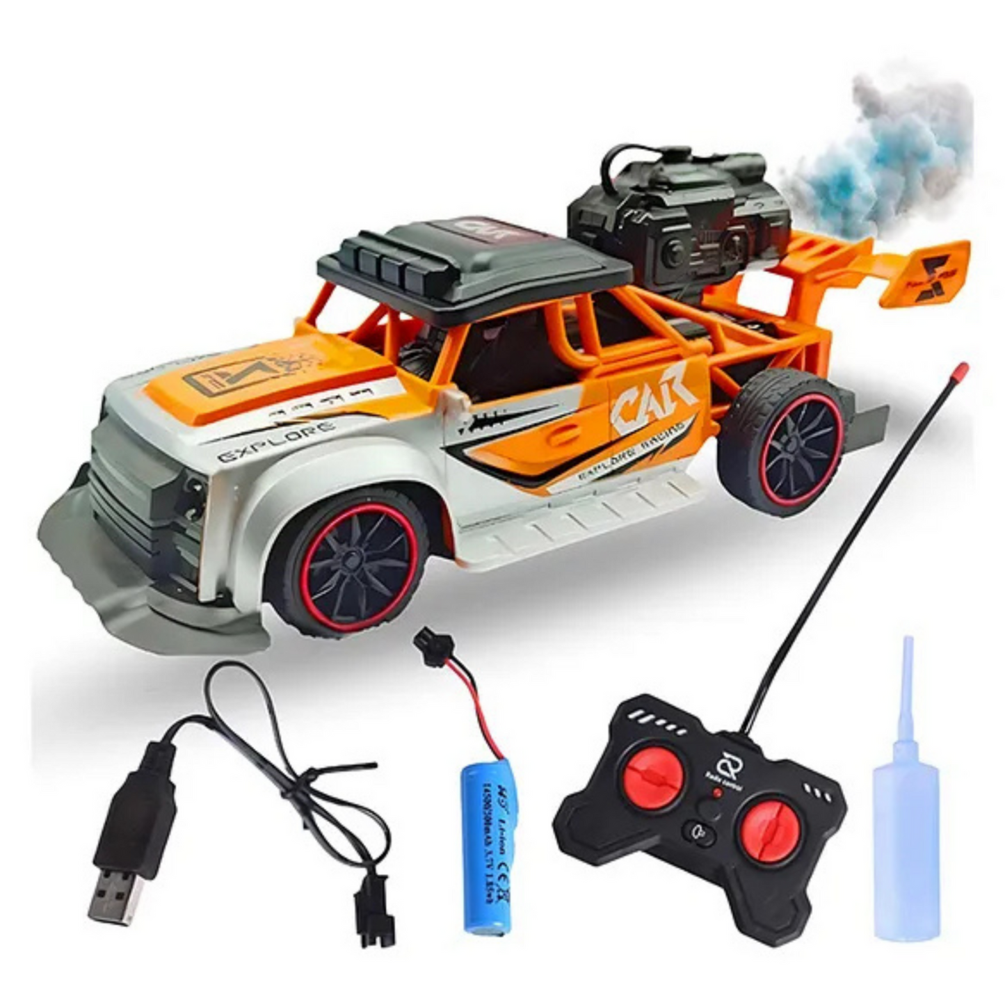 Rechargeable Remote Control Car with Smoke Exhaust & Lights โ High-Speed RC Racing Toy for Kids
