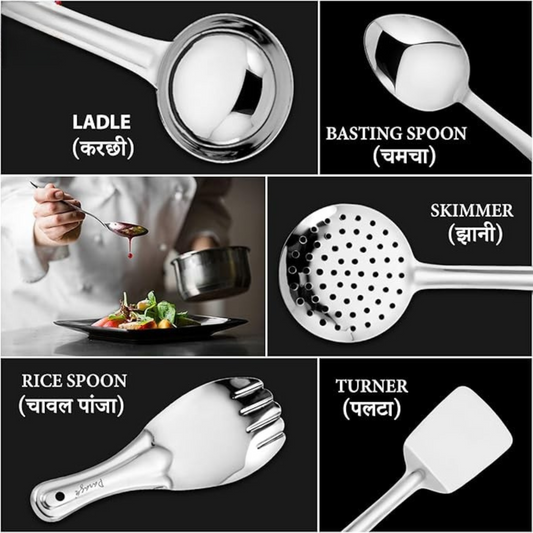 Stainless Steel Kitchen Serving Spoon Set – 5 Pc Essential Utensil Collection