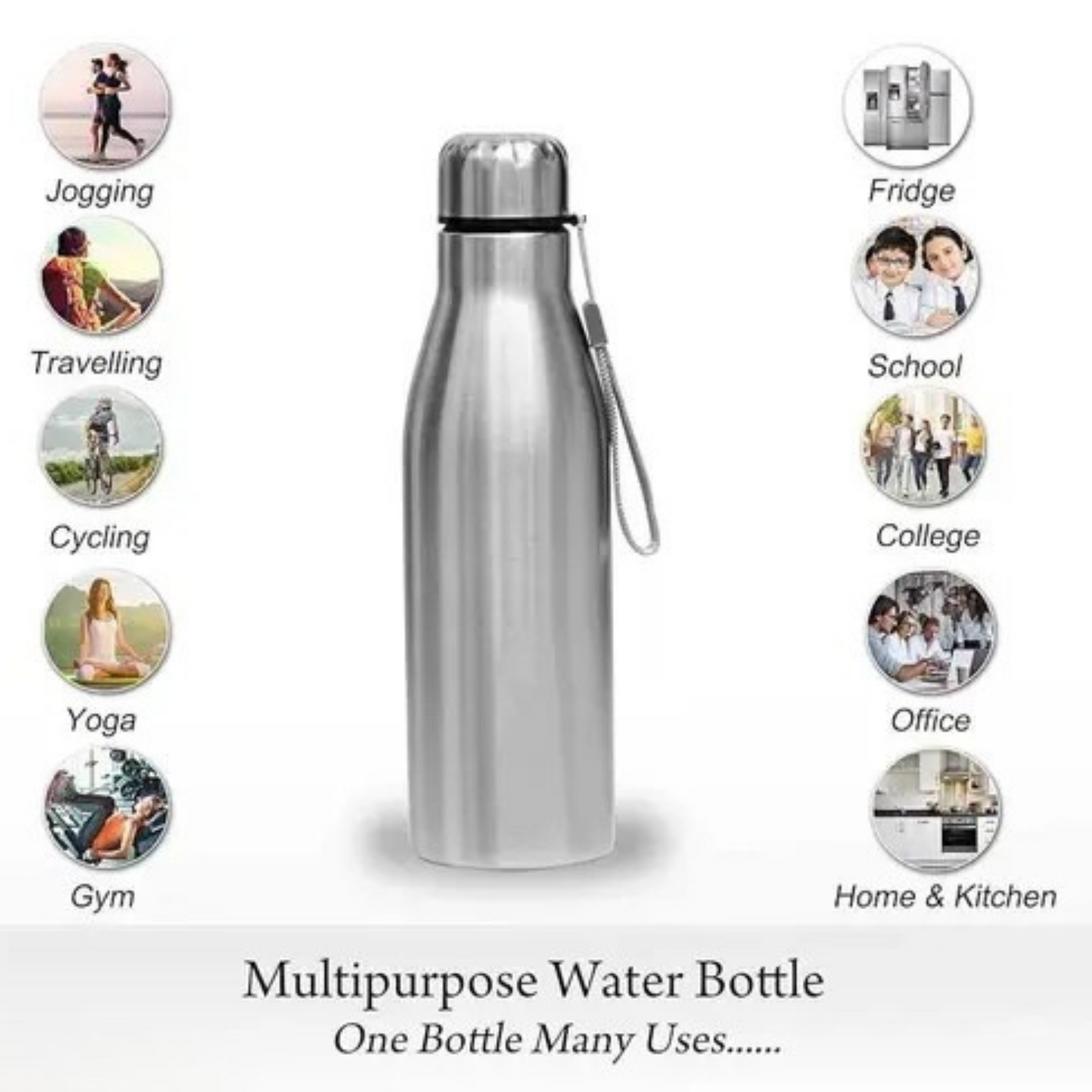Stainless Steel Slim Light Weight Water Bottle With Loop 1000 Ml