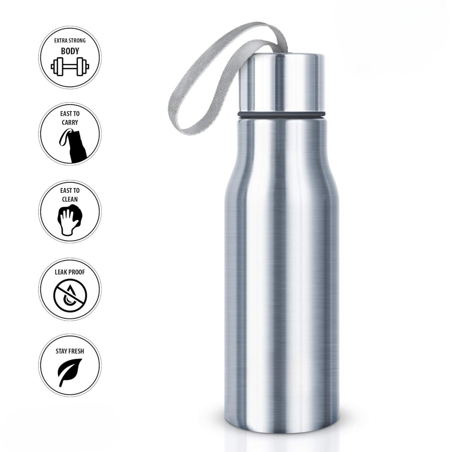 Stainless Steel Slim Light Weight Water Bottle With Loop 500 Ml
