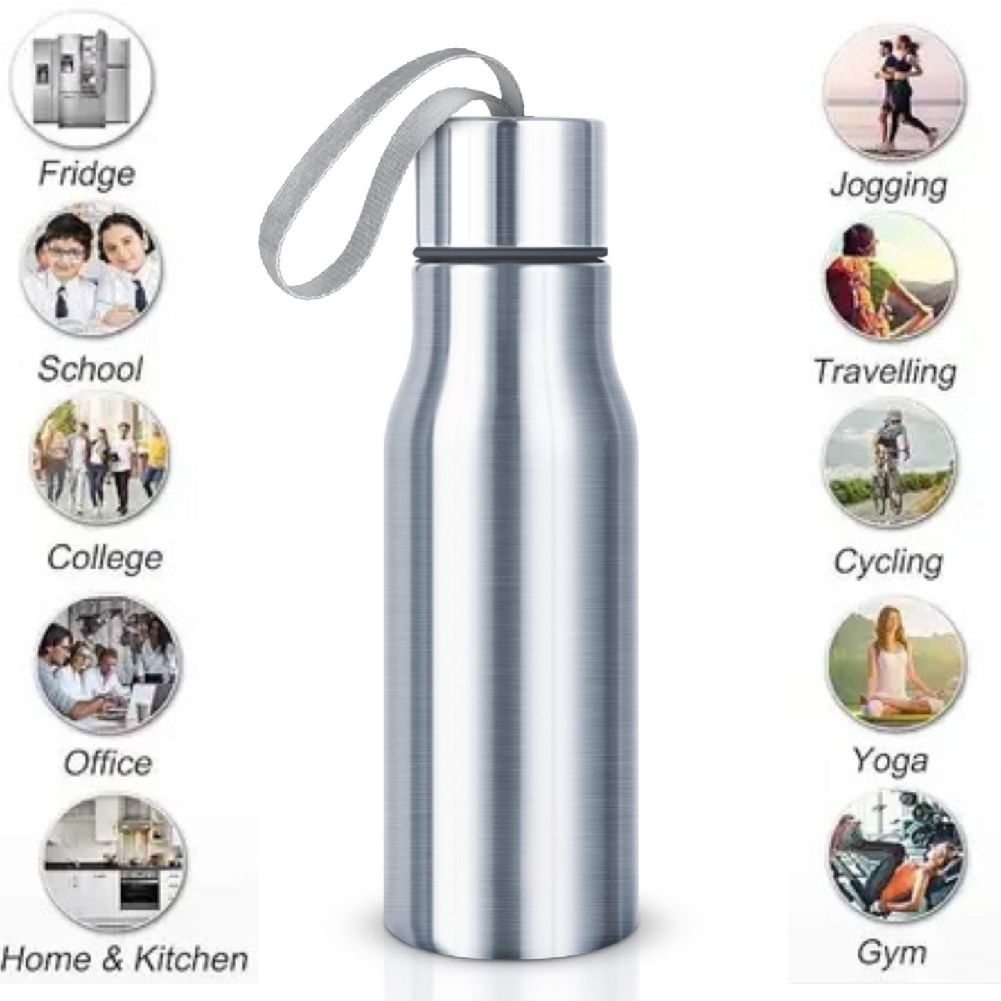 Stainless Steel Slim Light Weight Water Bottle With Loop 500 Ml