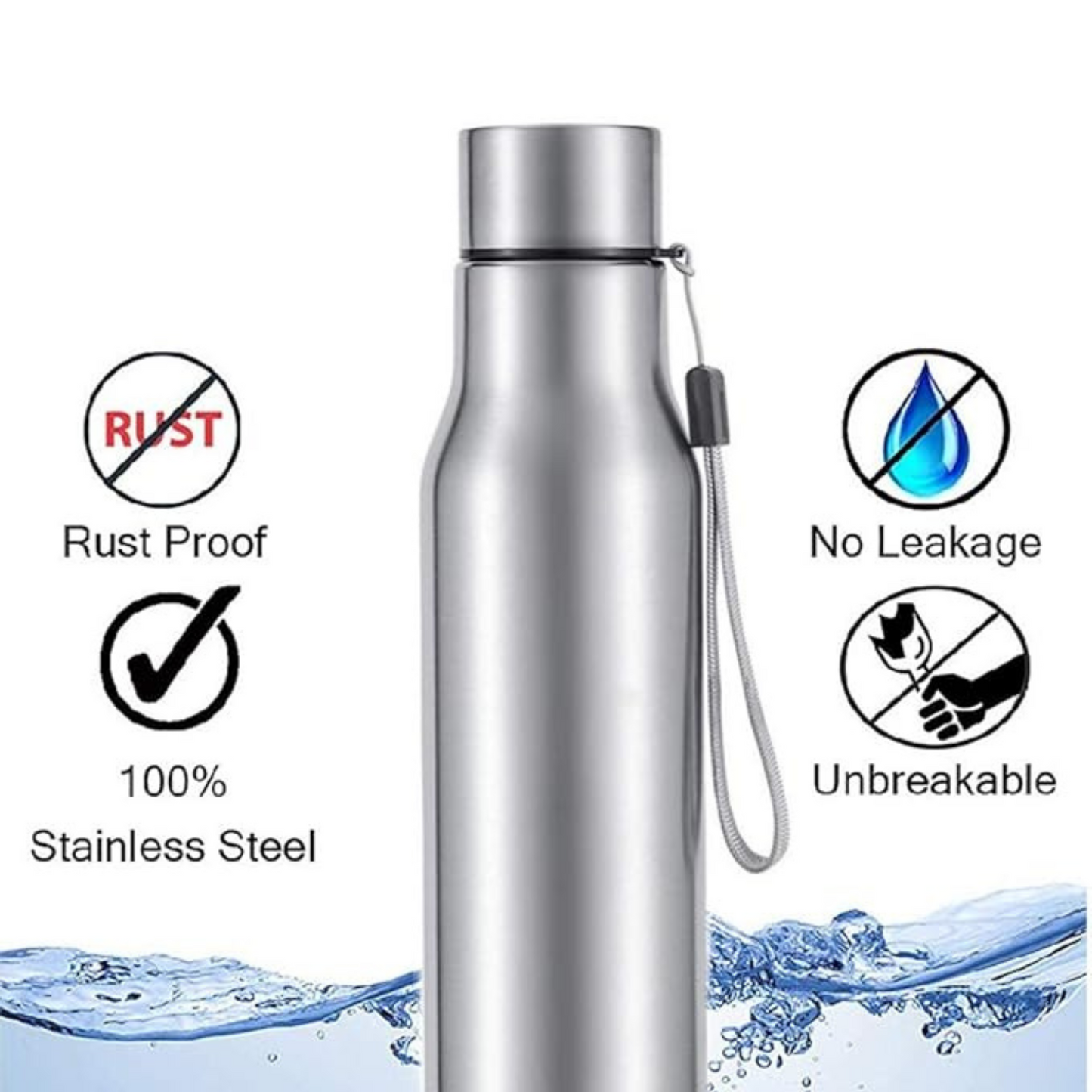 Stainless Steel Slim Light Weight Water Bottle With Loop 750 Ml