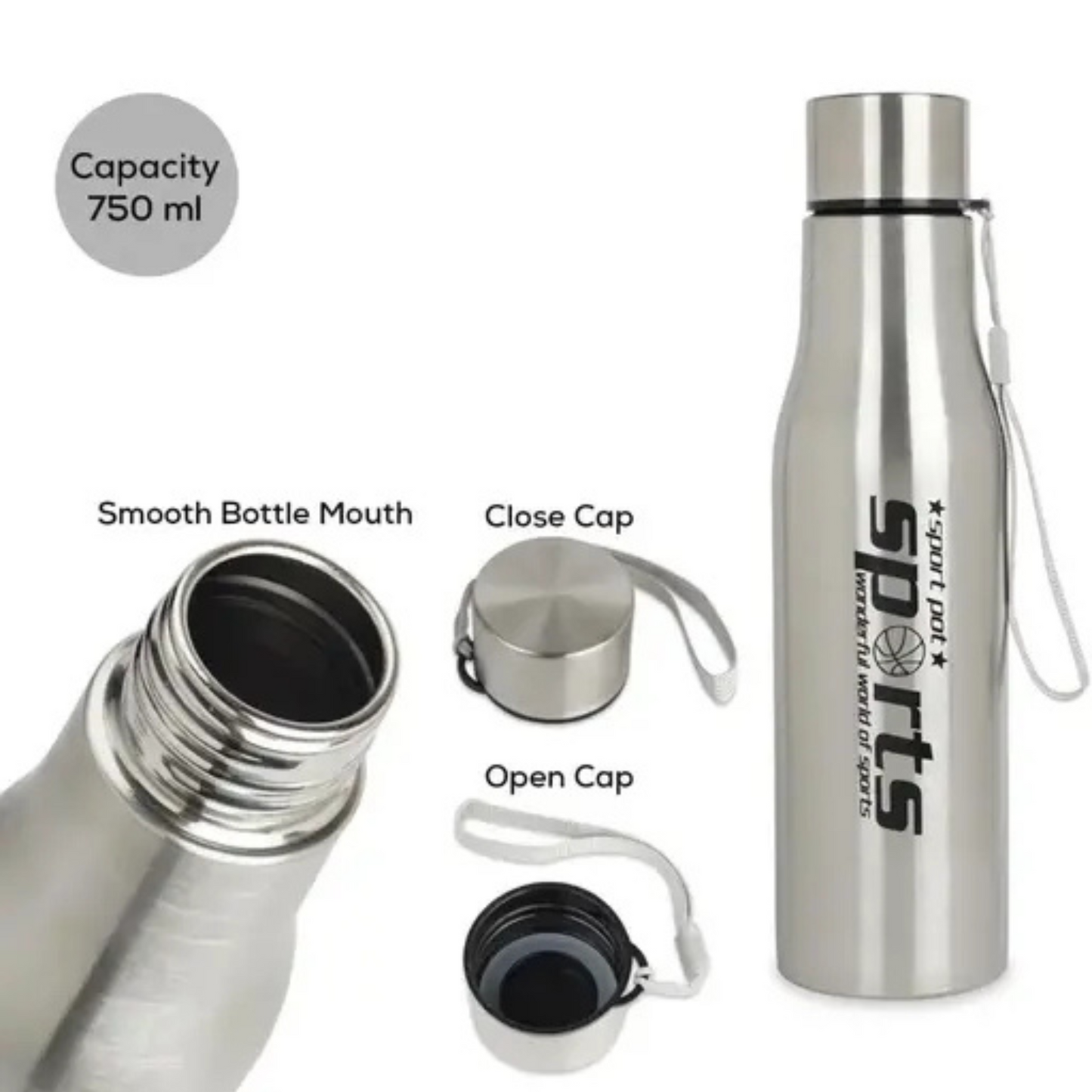 Stainless Steel Slim Light Weight Water Bottle With Loop 750 Ml