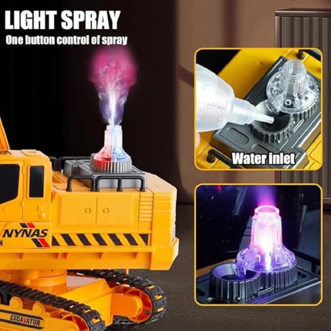 Big RC Excavator – 11-Channel Remote Control Construction Tractor with Smoke Effect, Lights & Sound Toy for Kids