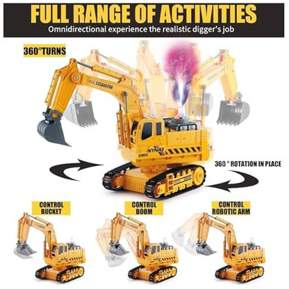 Big RC Excavator – 11-Channel Remote Control Construction Tractor with Smoke Effect, Lights & Sound Toy for Kids