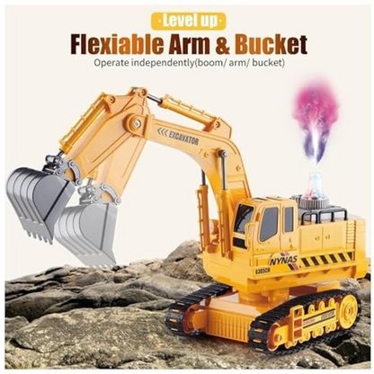 Big RC Excavator – 11-Channel Remote Control Construction Tractor with Smoke Effect, Lights & Sound Toy for Kids