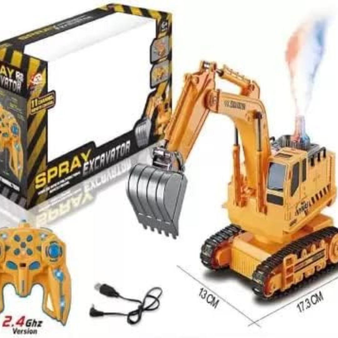 Big RC Excavator – 11-Channel Remote Control Construction Tractor with Smoke Effect, Lights & Sound Toy for Kids