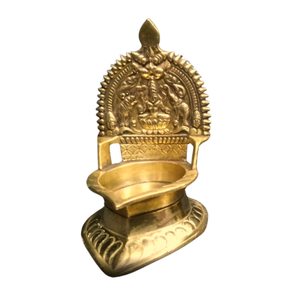 Brass Oil Diya with Goddess Lakshmi Engraving – Traditional Pooja Lamp for Home Mandir