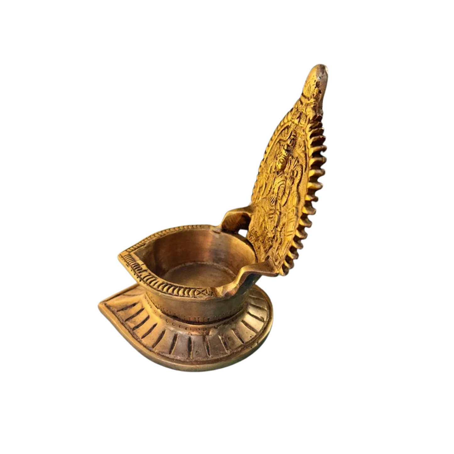 Brass Oil Diya with Goddess Lakshmi Engraving – Traditional Pooja Lamp for Home Mandir