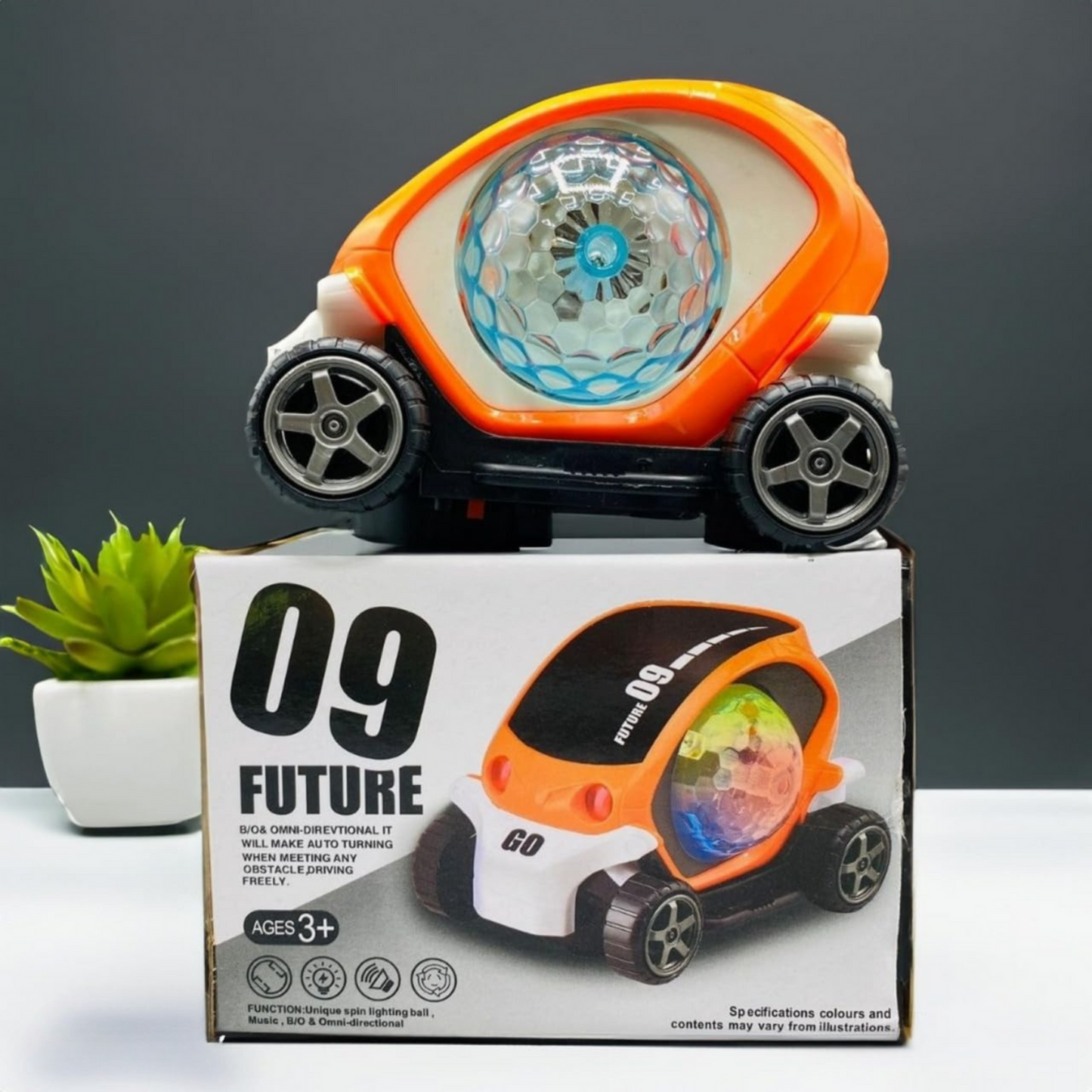 Future 09 Musical Stunt Car – 360° Rotating Toy with Flashing Lights & Music