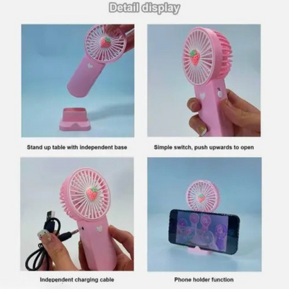 Mini Rechargeable Handheld Fan with Mobile Stand – Cute & Convenient