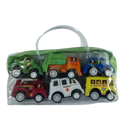 Miniature Racing Vehicles with Pull-Back Action - Durable and Colourful Toy Cars (Multicolour, Set of 6)
