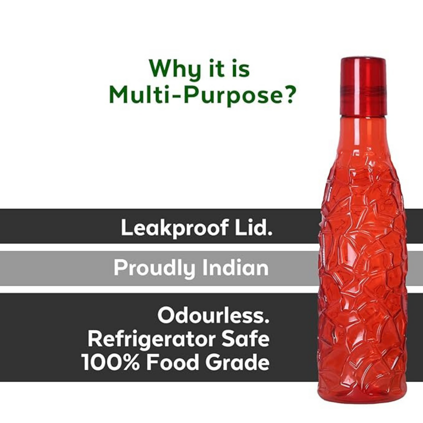 Premium Multi-Purpose Textured Plastic Water Bottle - 1000 Ml
