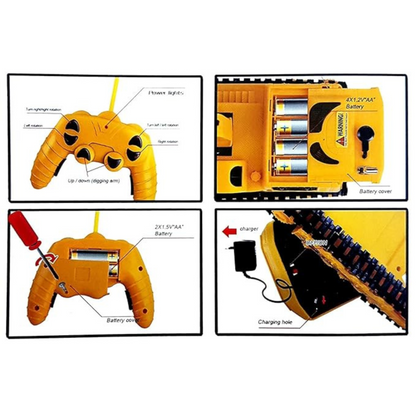 Rechargeable 5-Channel Remote-Controlled Excavator Truck Toy for Kids with LED Lights