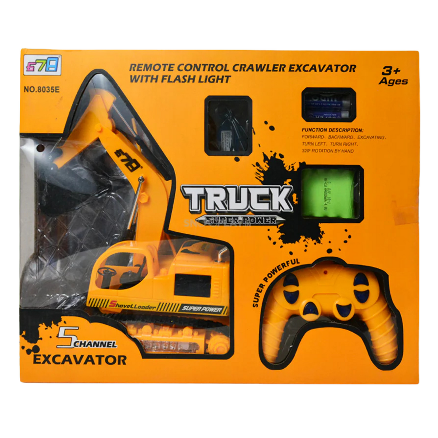 Rechargeable 5-Channel Remote-Controlled Excavator Truck Toy for Kids with LED Lights