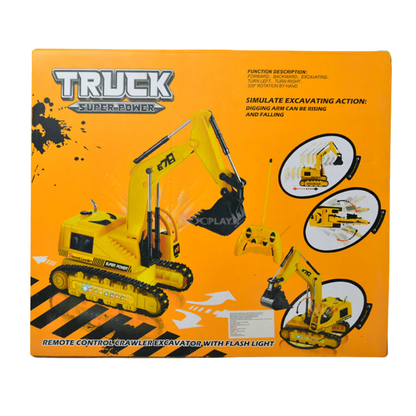 Rechargeable 5-Channel Remote-Controlled Excavator Truck Toy for Kids with LED Lights
