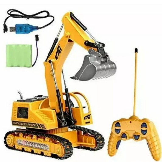 Rechargeable 5-Channel Remote-Controlled Excavator Truck Toy for Kids with LED Lights