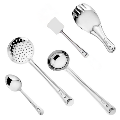 Stainless Steel Kitchen Serving Spoon Set – 5 Pc Essential Utensil Collection