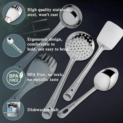 Stainless Steel Kitchen Serving Spoon Set – 5 Pc Essential Utensil Collection