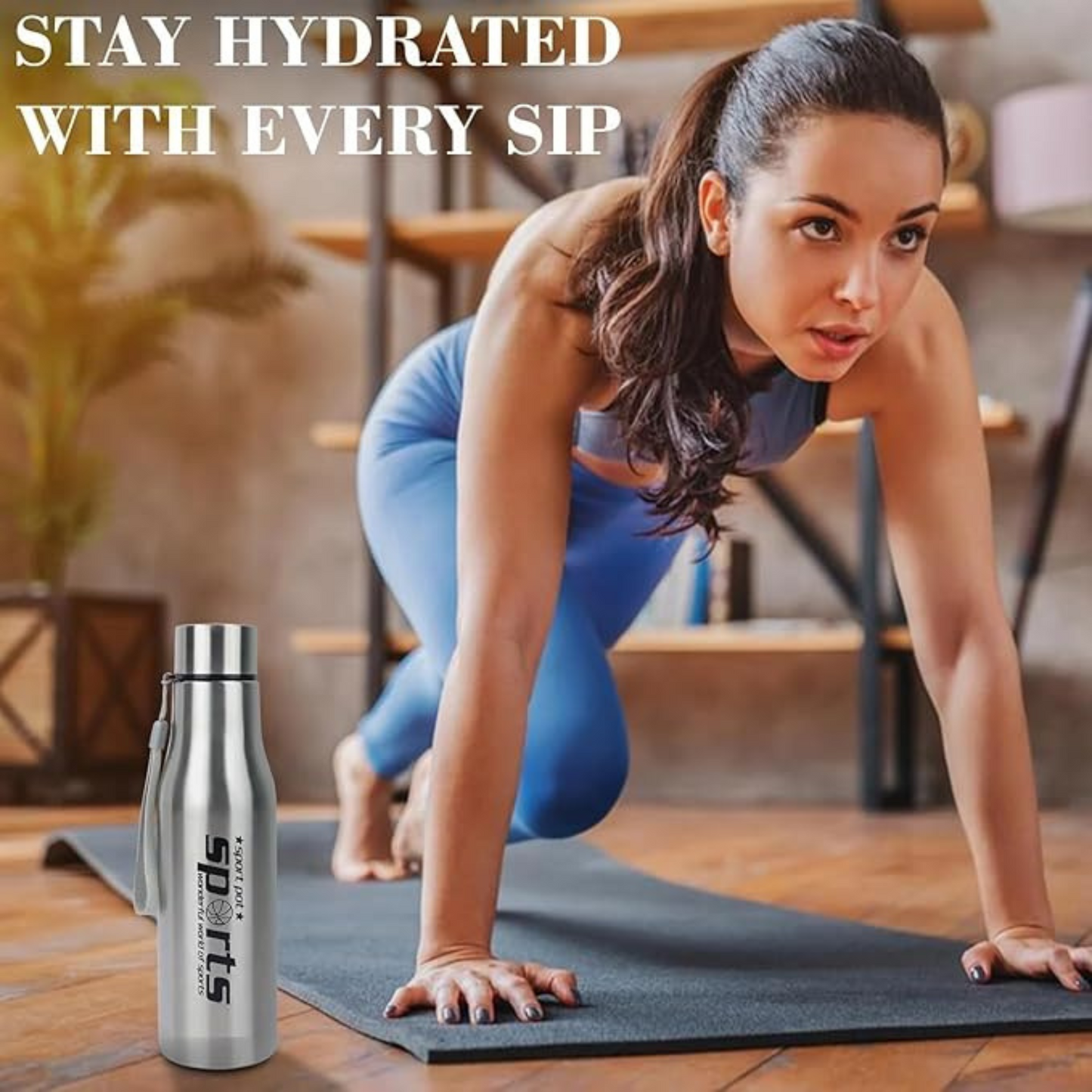 Stainless Steel Slim Light Weight Water Bottle With Loop 750 Ml