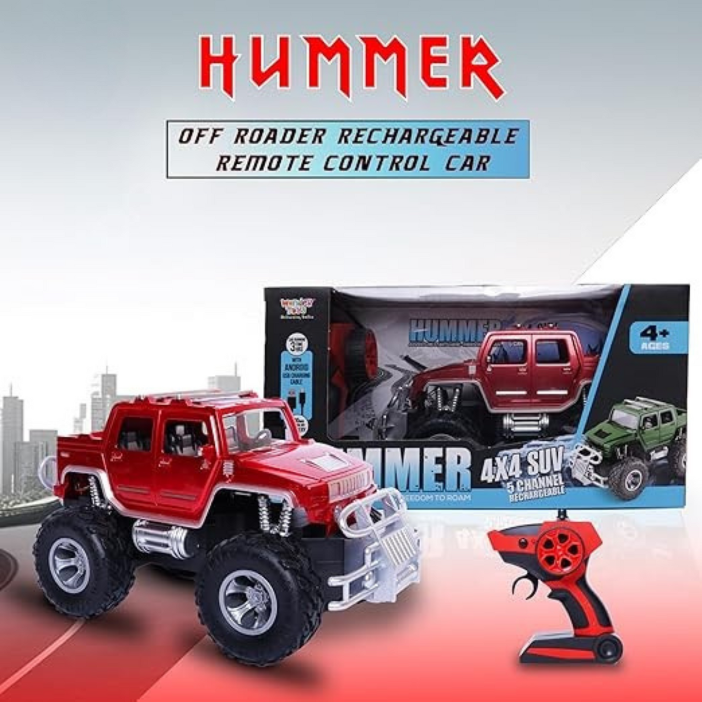 Hummer 4x4 Off-Roader Rechargeable Remote Control Car – 5 Channel RC SUV Toy for Kids (Ages 4+)